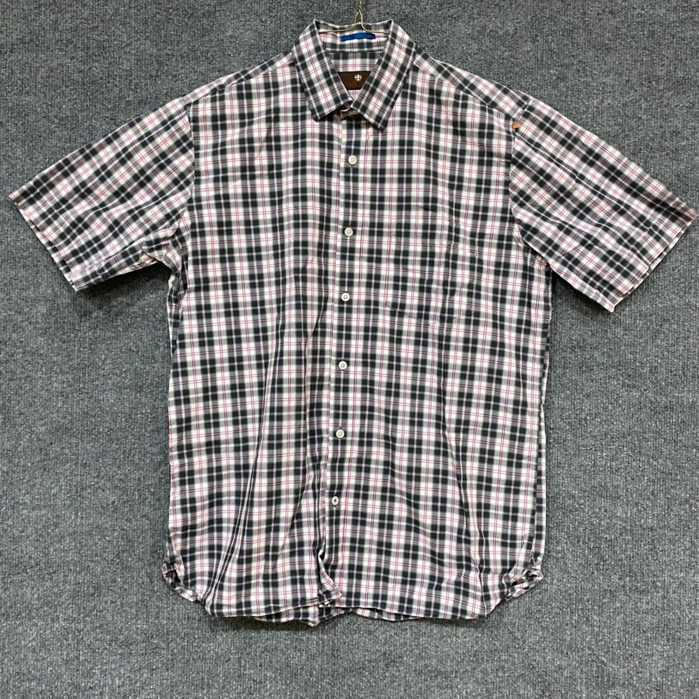 Toscano Patrick Assaraf Mens Med Short Sleeve Plaid Button Down Shirt Pink Black